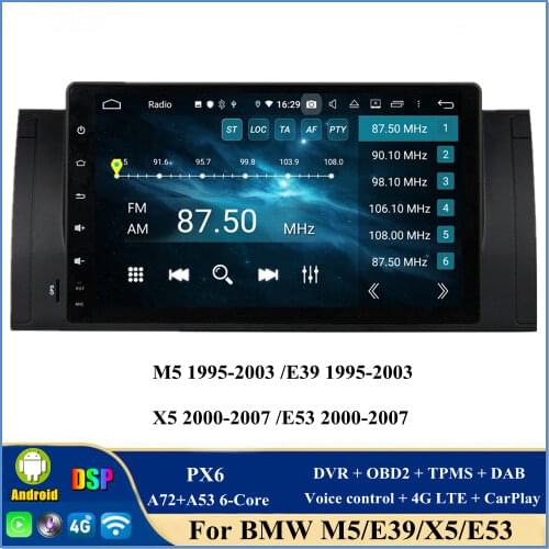 4gb+64gb PX6 6-Core 1 din 9" Android 10.0 Car DVD Player for BMW M5 E39 X5 E53 DSP Radio GPS Bluetooth 5.0 WIFI CarPlay