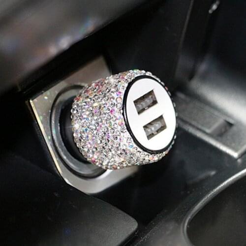 Fast Ship! Dual USB Car Charger For Mobile Phone Tablet GPS Crystal Diamond Phone 3 Data Line Wire In Car Cigarette Lighter