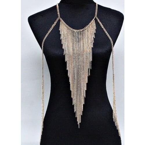 Fashion Body Necklace For Women,Multilayer Metal Tassel Body Chain Gold High Quality Alloy Chain BY04