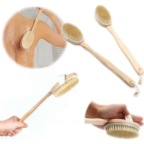 Wooden Natural Bristle Body Brush Massager Bath Shower Brush Long Handle Back Spa Scrubber Free Shipping