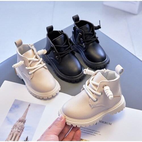 Children Martin Boots 2021 New Boys Leather Short Boots Girls British Single Boots Kids School Shoes Warm Waterproof Fashion