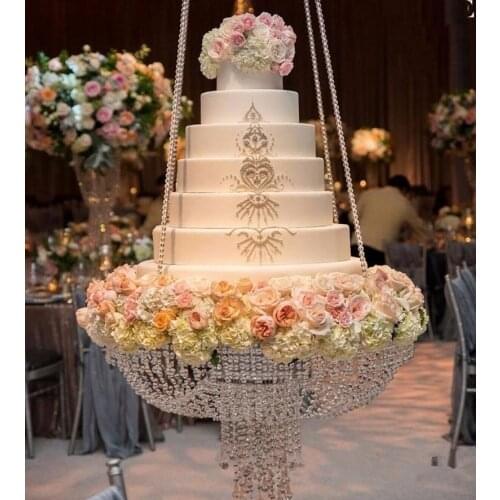 Dia 60cm Round Crystal chandelier cake stand Hanging Cake Rack with crystal beaded cake table for wedding decoration