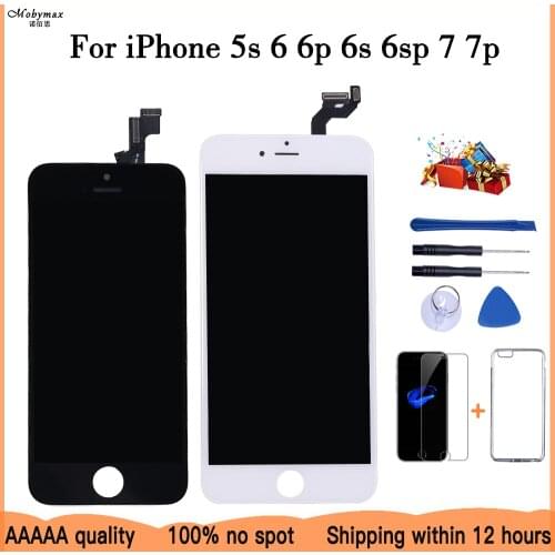 LCD Display For iPhone 6 5 5c 5s SE 7 8 Plus touch Screen Replacement for iPhone 4 4S 6S +Tempered Glass+Tools+TPU Case