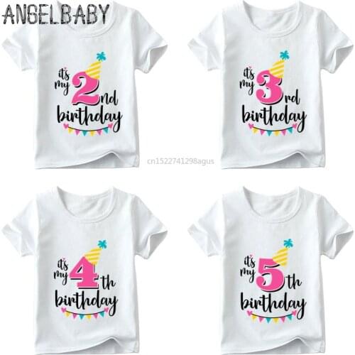 Girls Happy Birthday Number 1-7 Print T shirt Baby Summer White T-shirt Kids Birthday Present Number Print Clothes,ooo2432