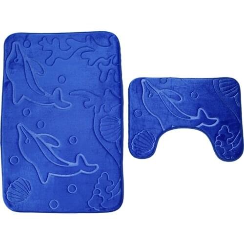 Dolphin 3D Flannel Toilet Mat Two-Piece Bathroom Mat Combination Set Solid Door Floor Home Decorations Christmas Gifts Adult Rug