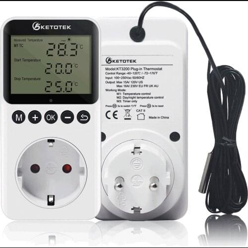 KT3200 Digital Plug-in Thermostat Socket EU/US/UK/AU/FR Day Night Incubator Temperature Controller Outlet Socket Timer Switch