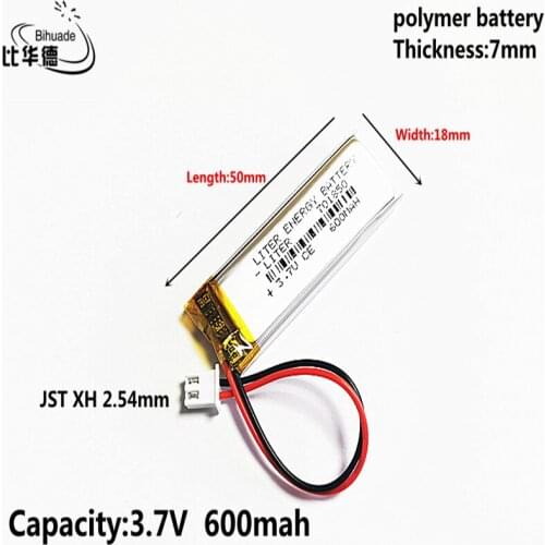 10pcs JST XH 2.54mm 3.7V 600MAH 701850 Lithium Polymer LiPo Rechargeable Battery For Mp3 headphone PAD DVD bluetooth camera