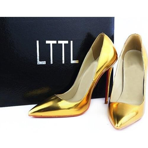 LTTL 2018 Autumn Women Gold Impera Pumps Pointed Toe High Heel Women Slip-on Shoes Gold Heel Wedding Shoes