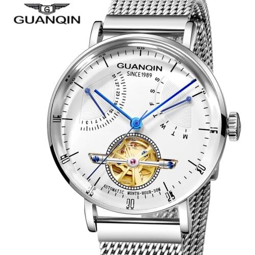 GUANQIN 2019 Men Watches Top Brand Luxury 316L Stainless steel Waterproof Skeleton Tourbillon Automatic Mechanical Watches Men