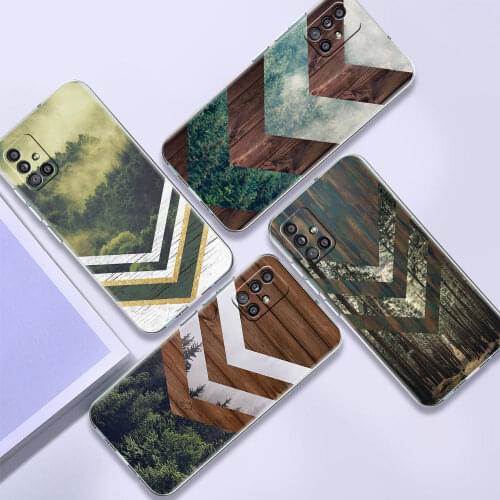 Soft TPU Case For Samsung Galaxy A51 A21s A52 A71 A12 A31 A41 A32 A02s M31 A11 A72 Clear Phone Cover Forest Geometry Wood Nature