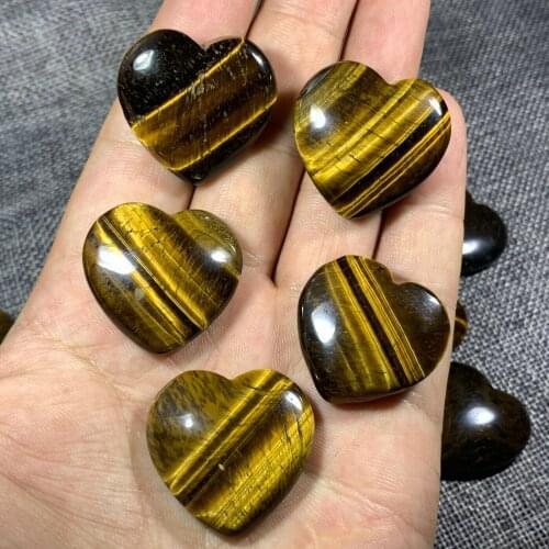 5pc Natural Tigers eye love heart pendant crystal hand-polished reiki healing 30mm