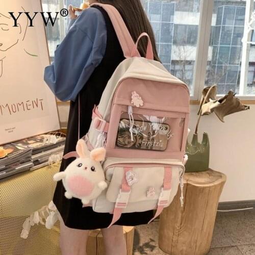 New Women Backpack Kawii Cute Bag Teenager Girls School Bag New Fashion Korean Contrast Preppy Style Women Backpack Sac A dos
