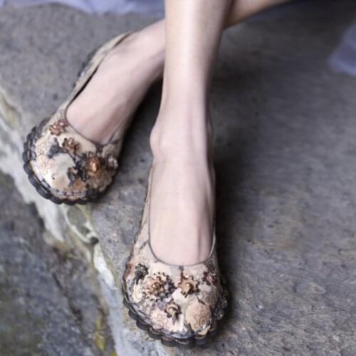 Artmu Original New Retro Flower Women Shoes Flat Sole Genuine Leather Cozy Soft Handmade Cowhide Flats 1806-18