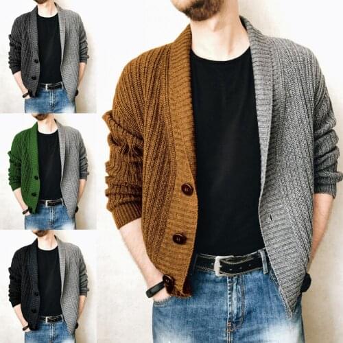 Autumn Cardigan Men Sweater Color Stitching Knitted Sweater Cardigan Jacket Men Coats Mens Open Front Knitwear Loose Woolen Coat
