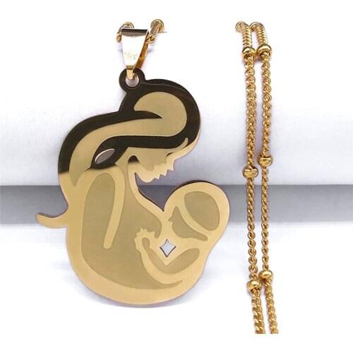 2021 Mom and Baby Stainless Steel Charm Necklaces for Women/Men Gold Color Chain Necklaces Jewelry madre e hija N4153S01
