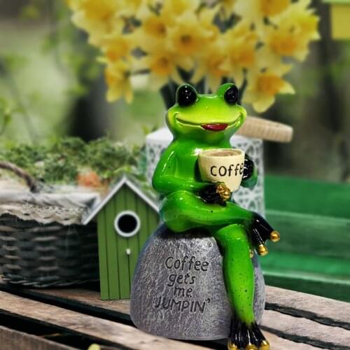 Resin Animal Frog Fairy Garden Figurines Sculpture Landscape Yard Creative Cute Desktop Decorations Ornaments Figure Doll Model