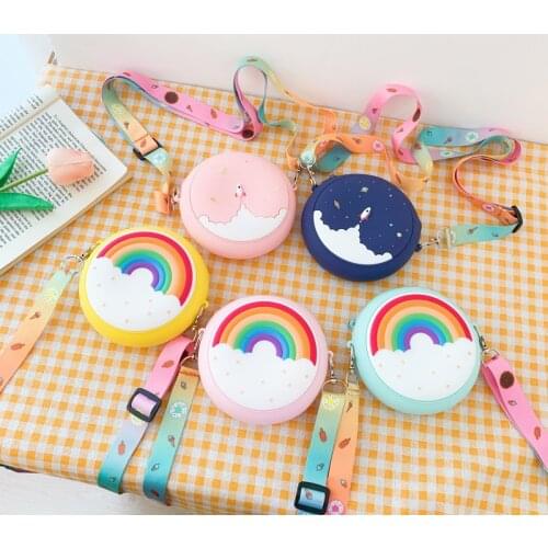 Rainbow Doughnut Womens Shoulder Bags Soft Silicone Round Cartoon Purses and Handbags Female Portable Crossbody Coin Purses