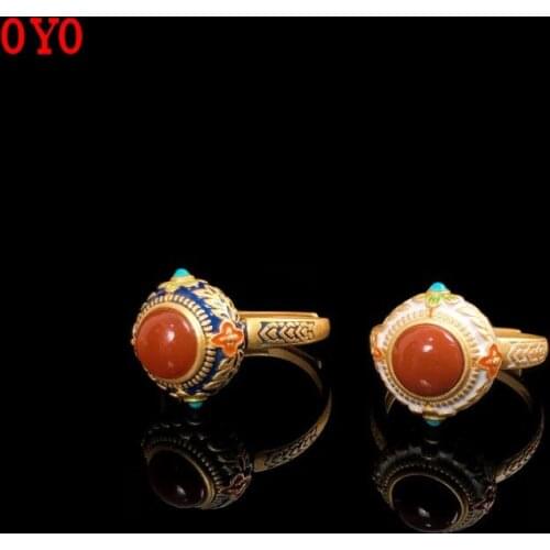 S925 Sterling Silver South Red Ring Hollow Retro Personality Chinese Ancient Style Noble Atmosphere Elegant Open Index Finger