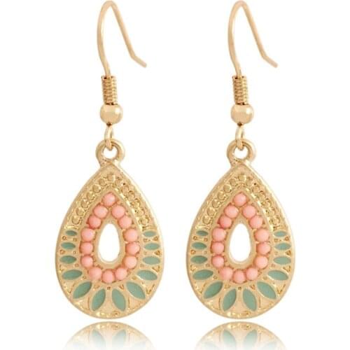 Bohemia Gold or Rhodium Color Plating Small Green Point Tear Drop Earrings For Women Lady Daily Decoration Europe Spain Style