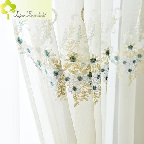 Luxury White Embroidery Floral Voile Curtains For Bedroom Living Room Tulle Blinds Modern Lace Mesh Sheer WX-1718