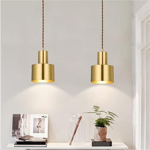 BEIAIDI Modern Bedroom Bedside Pendant Lamp E27 Creative Iron Restaurant Bar Cafe Hanging Light Luxury Golden Pendant Light