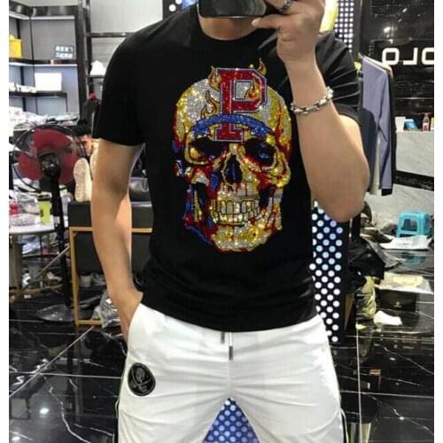 Rhinestones T Shirt drop shipping Men Brand Fashion Streetwear Cotton O Neck Slim Diamonds Tops Man Plus Size 5XL