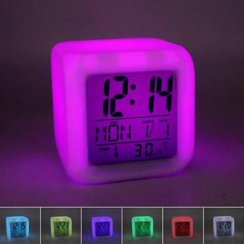 Luminous Digital Alarm Clock Night Light LED Square Rectangle Light Glowing Desk Clock Bedroom Desk Decoration Multi-function