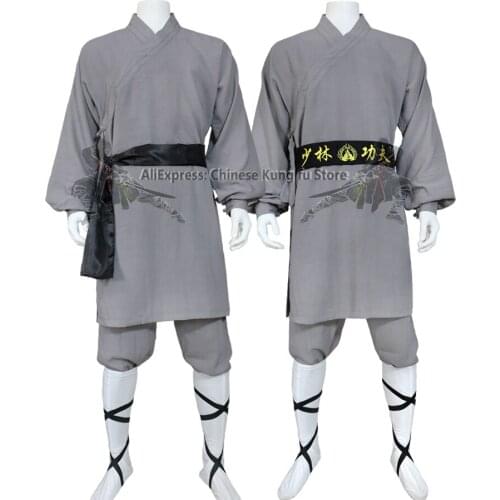 High Quality Dark Gray Linen Shaolin Monk Robe Kung fu Uniform Tai chi Suit Martial arts Clothes