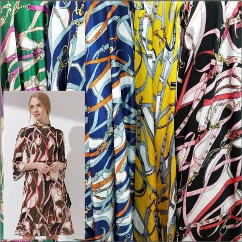 Printed satin fabric meter classic chain printing fabric clothing handmade gift packaging fabric silk scarf dress diy cloth