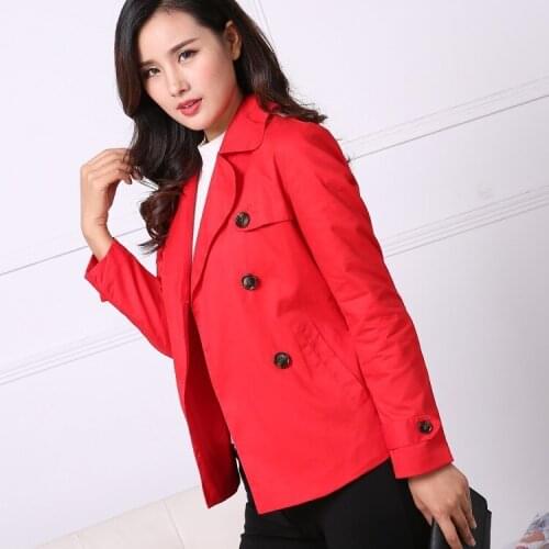 Spring Girls Double Breasted Coat Slim Short Red Womens Trench Coat Ladies Casual Trench Femme Plus Size Cotton Overcoat XXL