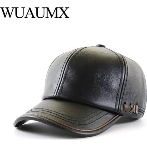 Wuaumx PU Leather Baseball Cap Men Solid Faux Leather Cap Autumn Winter Mens Baseball Hat Snapback Trucker Cap gorras hombre