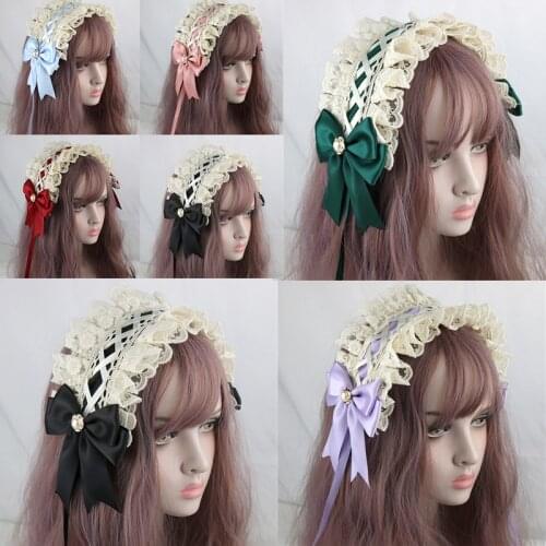 Japanese Bow Headband Lolita Hair Accessories Sweet Bowknot Lace Maid Vintage Gothic Cute Cosplay Costume Anime Hair Decor