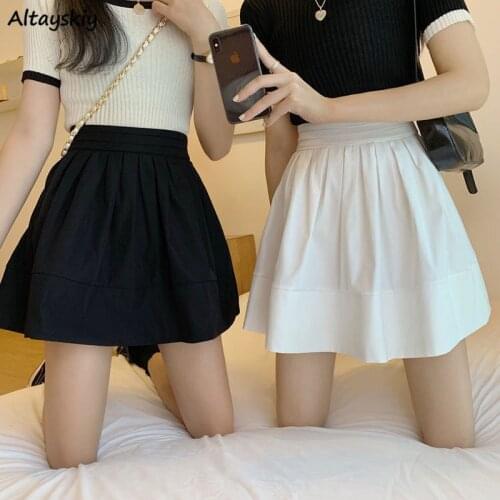 Summer Skirts Women High Waist Solid Mini College Casual Korean Style Sweet Simple Elegant Comfortable All-match Chic Fit Female