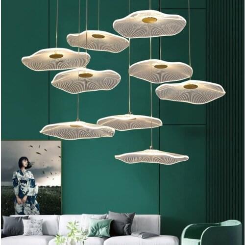 Building lotus chandelier modern simple living room exhibition hall lamp personality meter rotating stairs lighting