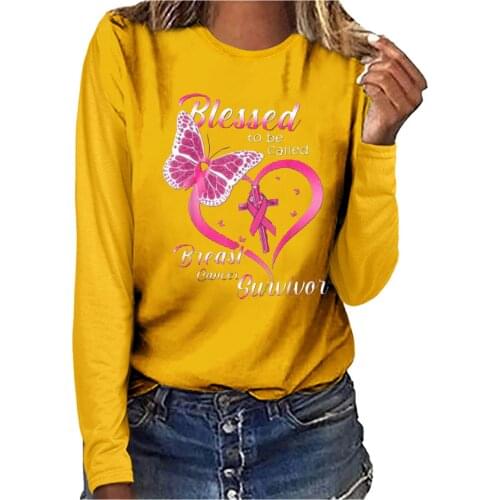 Women Long Sleeve Round Neck T-shirt Lovely Heart Butterfly Text Splicing Printing Solid Color Casual All-match Girls T-shirt