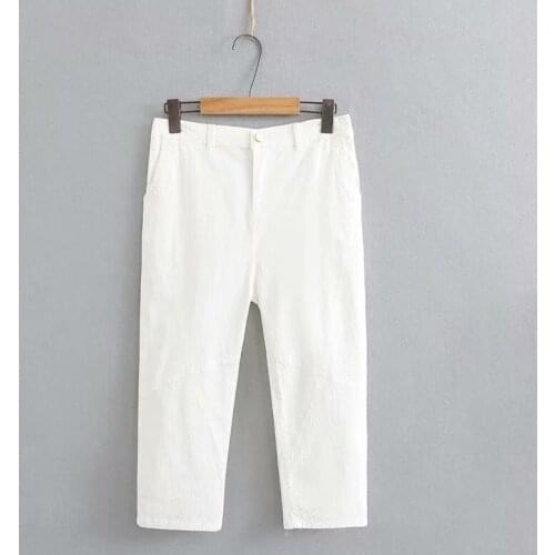 Plus Size XL-4XL White Black Womens 7/10 Slim Pants Stretchable Solid Color Elegant Female Cropped Pants