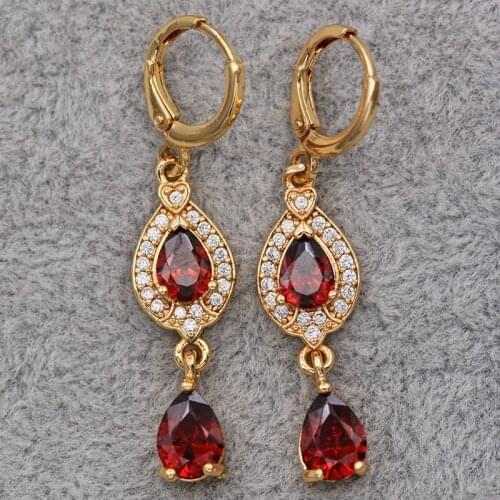 Bohemia Dangle drop earrings for womens water drop red stone Jewelry earrings for Party Wedding Valentines Day Gift