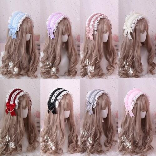 Multicolor hand made Lolita hair band women gorgeous lace bow soft girl hair accessories lolita angel handle kc