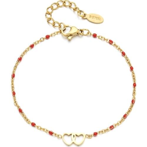 ZMZY Hollow Lucky Double Love Heart Charm Couples Bracelet Stainless Steel Bracelet Femme Relationship Family Gifts