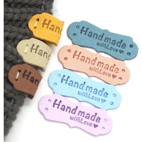 20Pcs Tags Labels Handmade With Love Labels For Hats PU Leather Handmade Tags Decorative Clothes Gift Bag Sewing Accessories