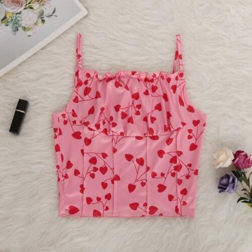 2021 Summer Cute Sweet Girls Crop Tops Women Camisole Love Printing Sexy Sleeveless Club Party Vest Tank Tops Female Clothing