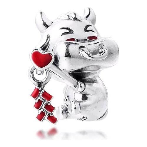 2021 New Valentines Day Cute Ox Beads Charms 925 Sterling Silver Fit Bead Bracelets New Year Gift DIY For Women Jewelry