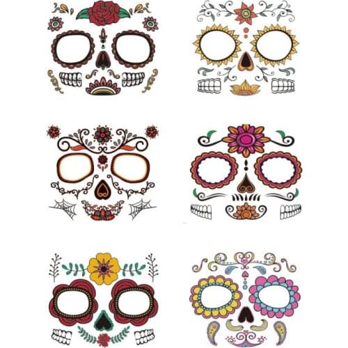 6PCS Set Halloween Tattoo Paste Temporary Waterproof Face Stickers Tattoo Eye Stickers For Dead’s Day Funny Face Stickers