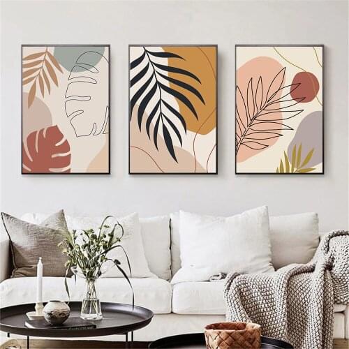 Abstract Sun Leaf Plant Wall Art Poster Leaves Line Drawing Art Print Boho Canvas Painting Nordic Picture Living Room Home Decor