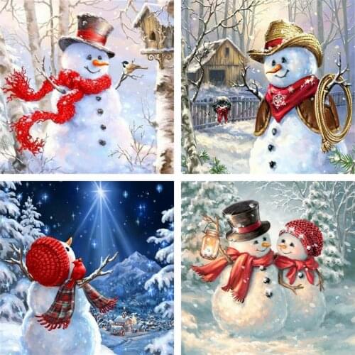 Huacan 5D DIY Diamond Painting Cartoon Christmas Full Square Diamond Embroidery Snowman Decor Home