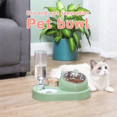 Dual Purpose Cat Dog Feed Bowl Automatic Feeder Water Dispenser 15 Degrees Tilted Stainless Steel Puppy Pet Feeding Supplies