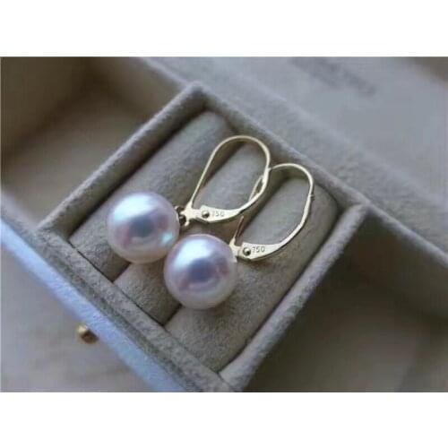 Free shipping luxury Noble jewelry Genuine classic 11-12mm south sea round white pearl earring