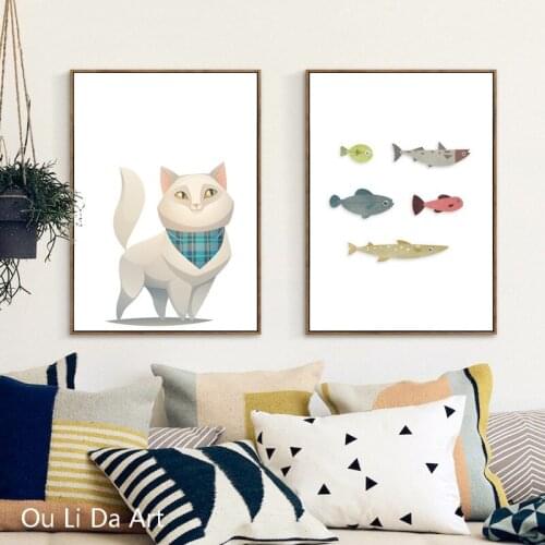 No frame modern cartoon cute cat fish canvas printings oil painting printed on canvas home Kid room wall art decoration picture
