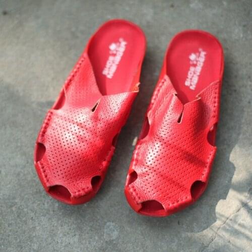 Careaymade-Genuine Leather Casual Shoes Couples Baotou handmade Flats Shoes comfortable Summer Beach Slipper,size 4.5-13