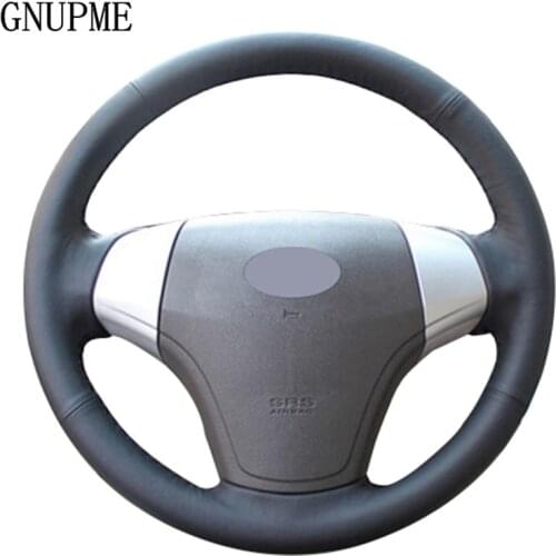 GNUPME DIY Steering Cover Hand-stitched Soft Artificial Leather Black Car Steering Wheel Cover for Hyundai Elantra 2008-2010